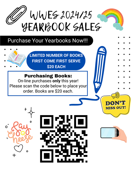 Yearbook sales $20 each, purchase online by scanning the QR code 